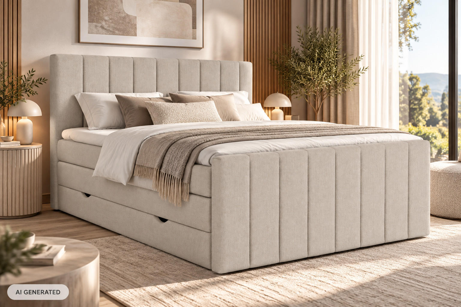 BOXSPRINGBETT Ruby Beige 160/200 cm mit Matratze und Topper - Beige/Schwarz, Holz/Holzwerkstoff (160/200cm) - Maison de Reve