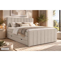 BOXSPRINGBETT Ruby Beige 200/200 cm mit Matratze und Topper - Beige/Schwarz, Holz/Holzwerkstoff (200/200cm) - Maison de Reve