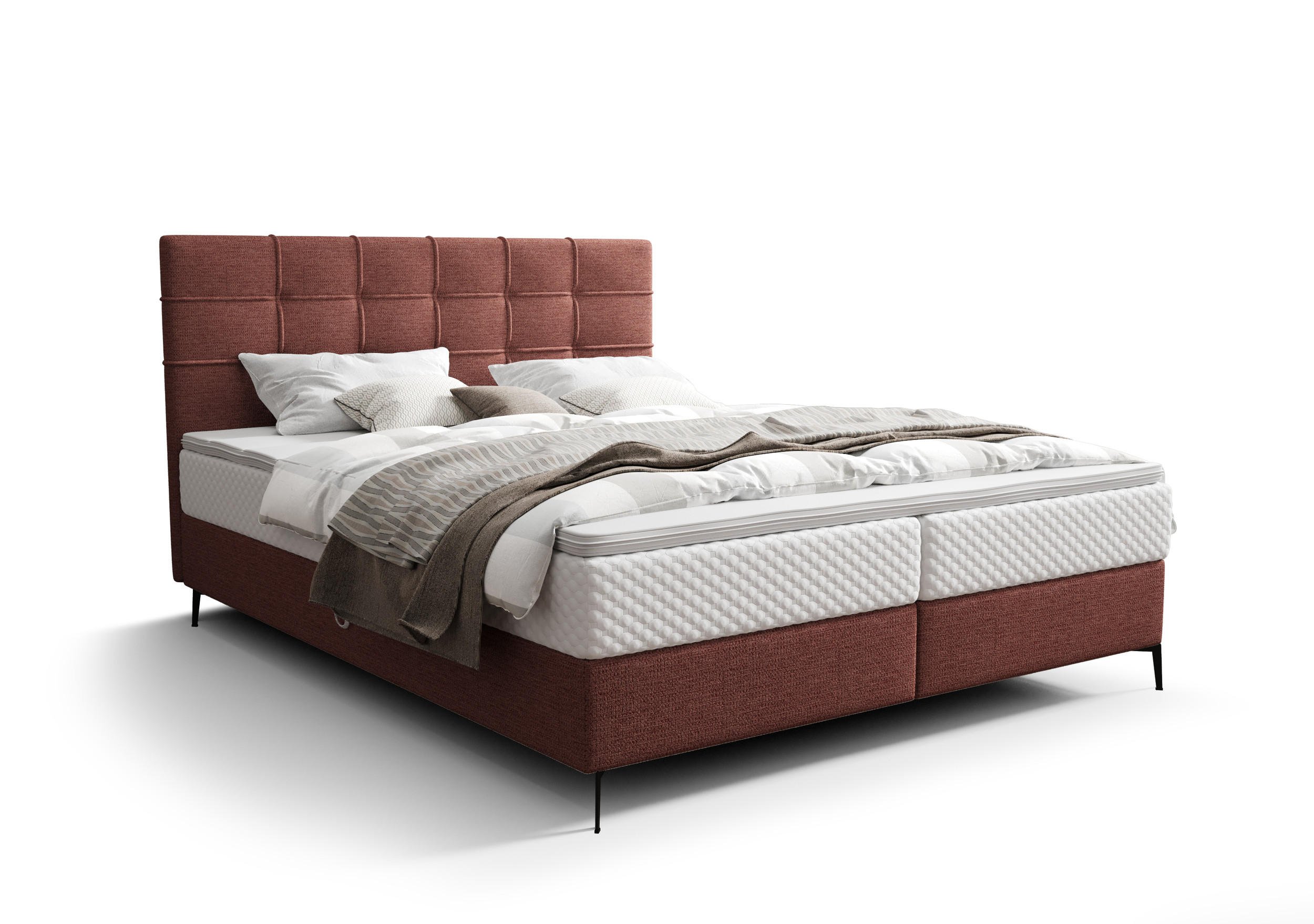BOXBETT INAO 140x200 mit Matratze H3, Bonell und Topper ARAGON 59 - Rot, Textil (140/200cm) - Bedante