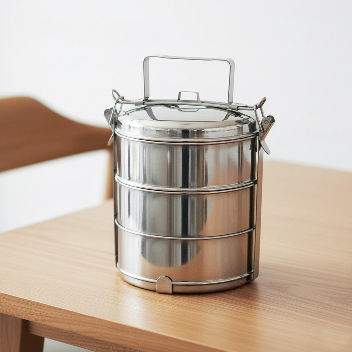 LUNCHBOX Dreistöckige aus Stahl 3 x 1,3 l - Silberfarben, Metall (16/27/16cm) - Orion 