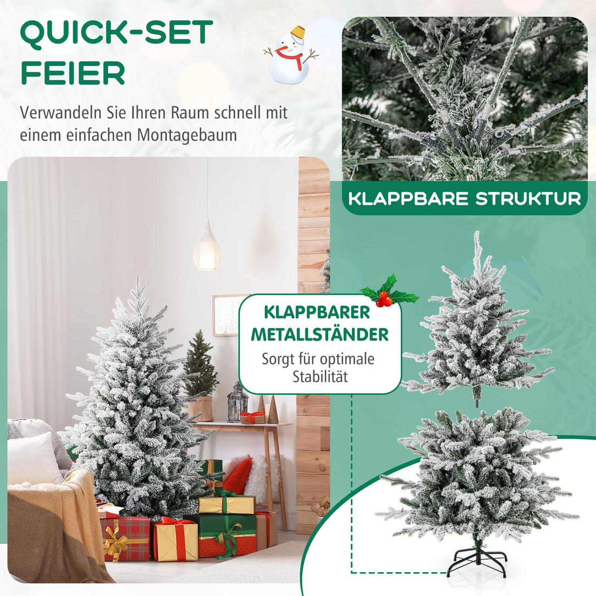 WEIHNACHTSBAUM mit 60 mehrfarbigen LED-Lichtern 146 cm grün - Grün, Metall (135cm) - COSTWAY