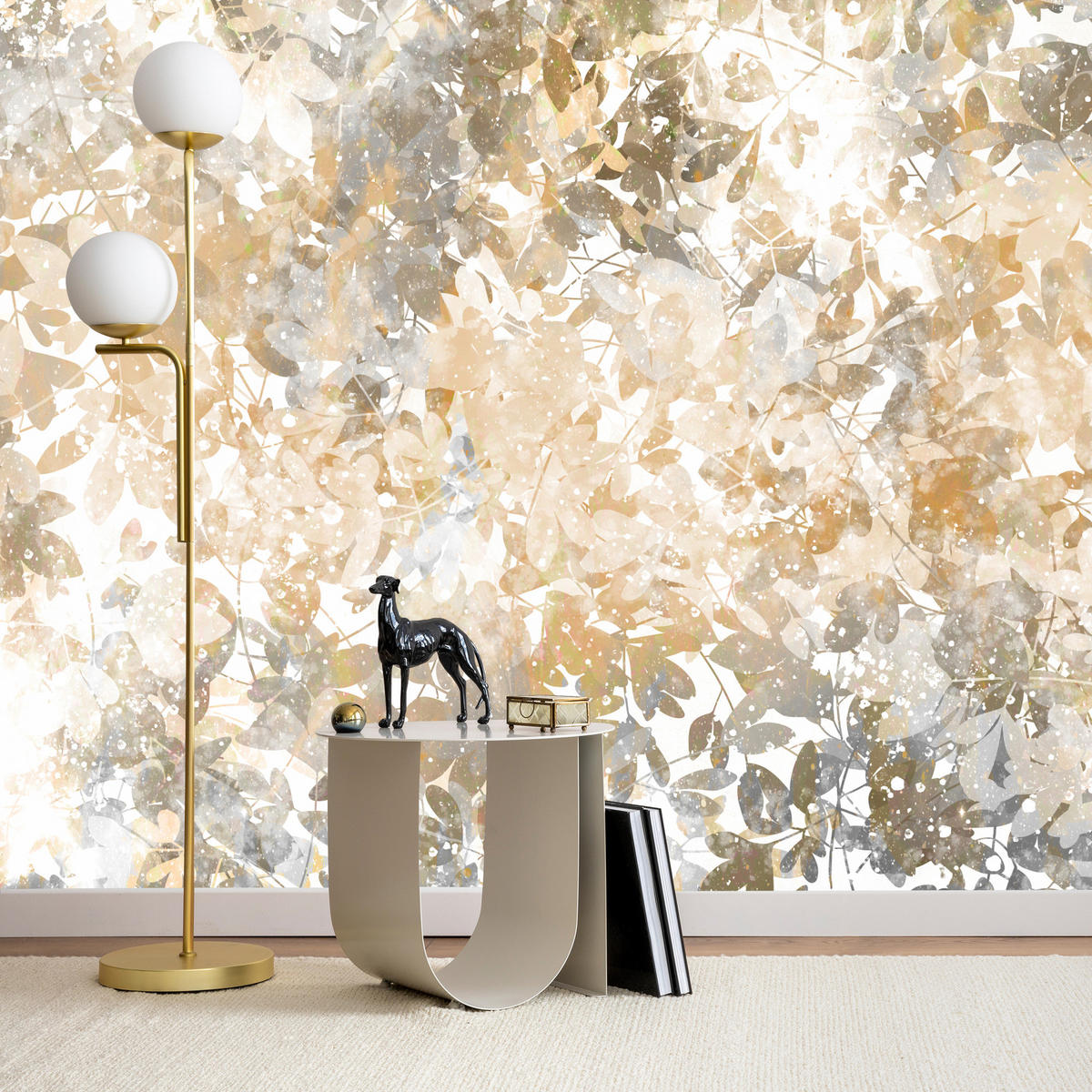 FOTOTAPETE für Wohnzimmer Blätter Abstraktion 300x210 - Beige/Orange, Papier (300/210cm) - Muralo