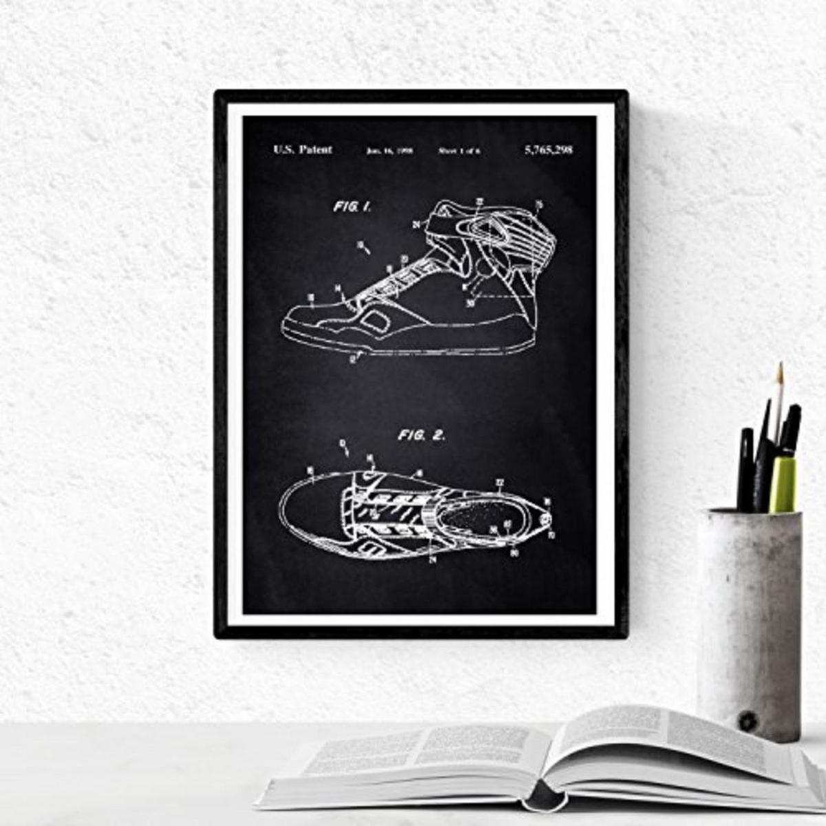 POSTER Set mit 4 Schwarz Basketball Patent A4 Schwarzer Rahmen - Schwarz, Papier (29.7/3cm) - Nacnic