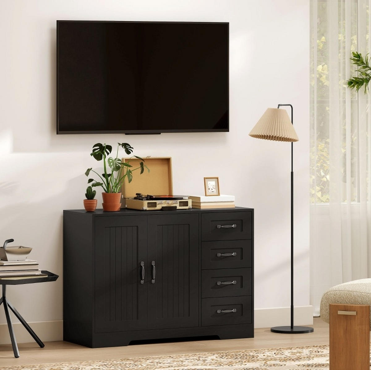SIDEBOARD 105/40/76 cm mit 4 Schubladen & 1 Tür in Schwarz/Weiß - Schwarz, Holz (105/76/40cm) - BEAOK