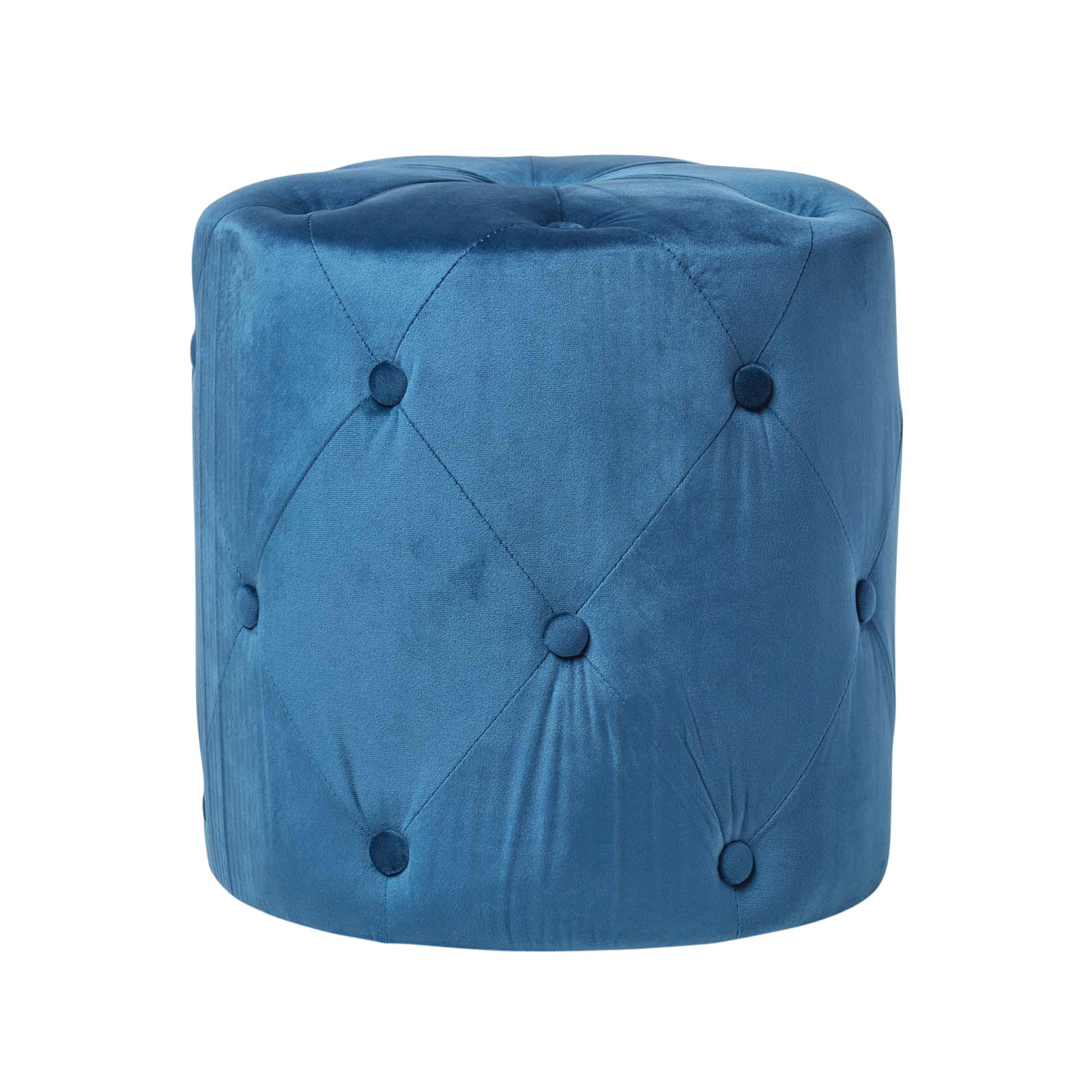SAMT-POUF Windsor blau, runder Hocker 40/40/40 cm - Dunkelblau, Textil (40/40/40cm) - Homescapes