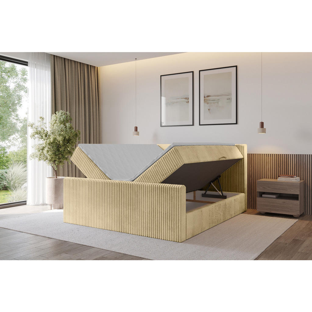 Thumbnail - Altdecor Boxbett, Ecru, Holzwerkstoff, H3, Höhe ca. 20 cm, 140x200 cm, Schlafzimmer, Betten, Boxspringbetten