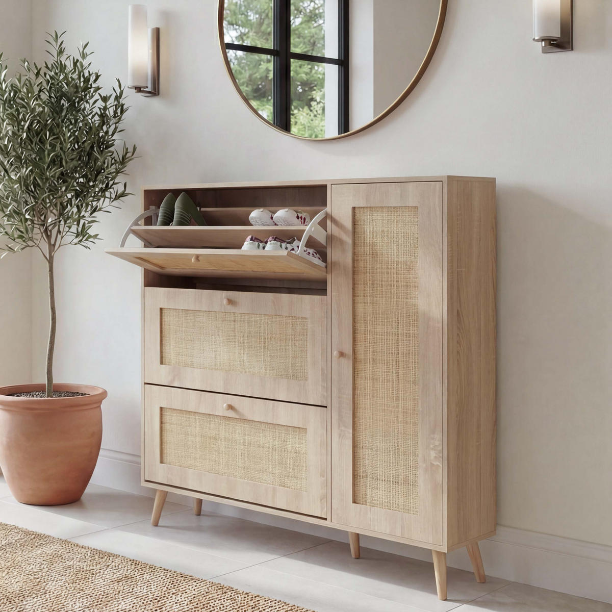 RATTAN-SCHUHKIPPER Braun - Braun, Holz (120/127/24cm) - Jamb