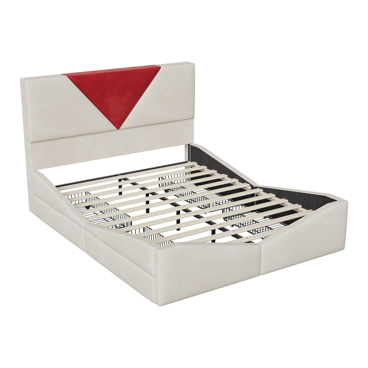 POLSTERBETT 140x200 cm mit 4 Schubladen, LED & USB, Doppelbett mit Kopfteil Stauraum, Beige - Beige, Metall (140/200cm) - EuroLiving