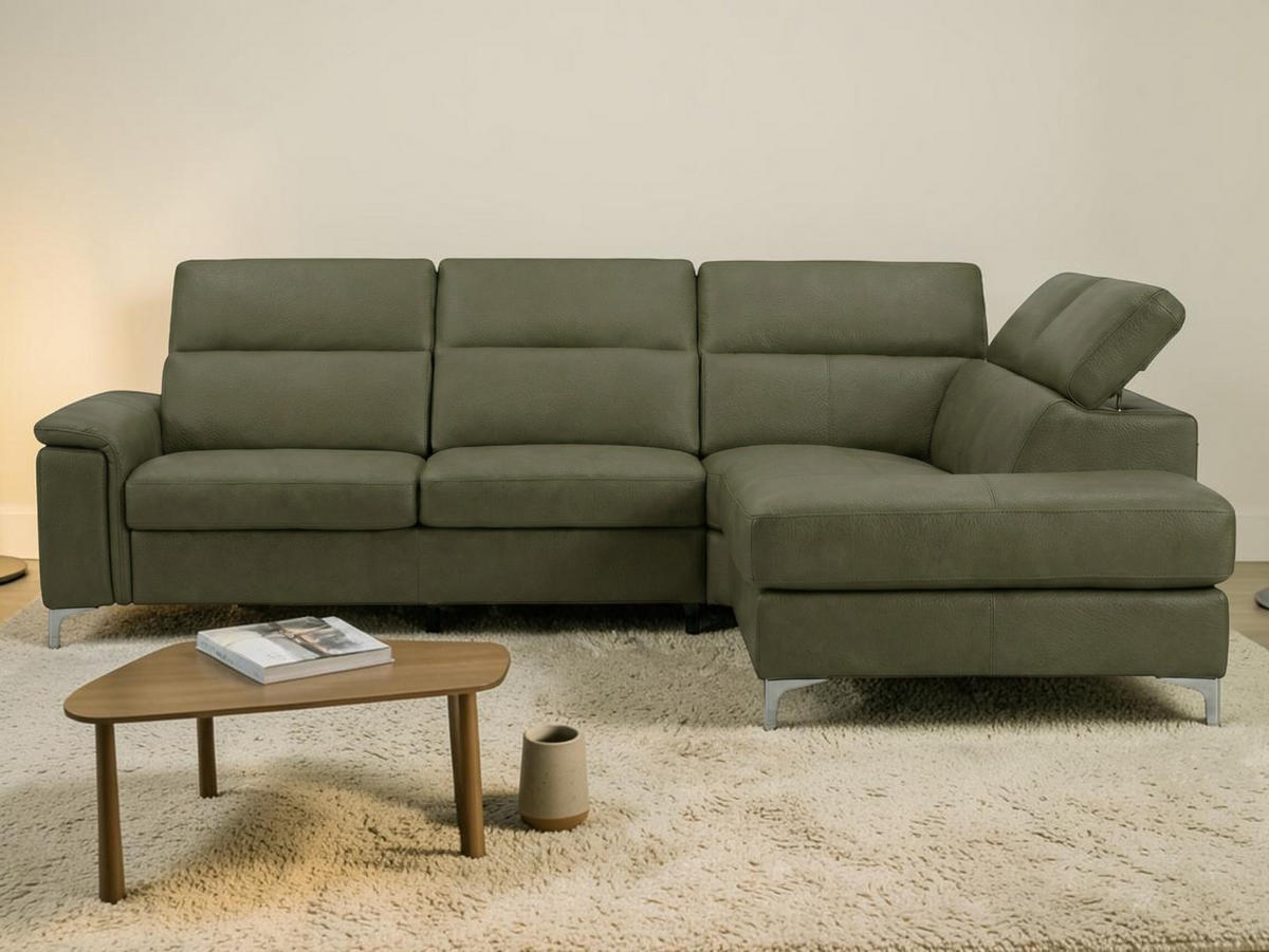 ECKSOFA Avenger Echtleder Olivgrün - Olivgrün, Leder/Metall (271/81/224cm)