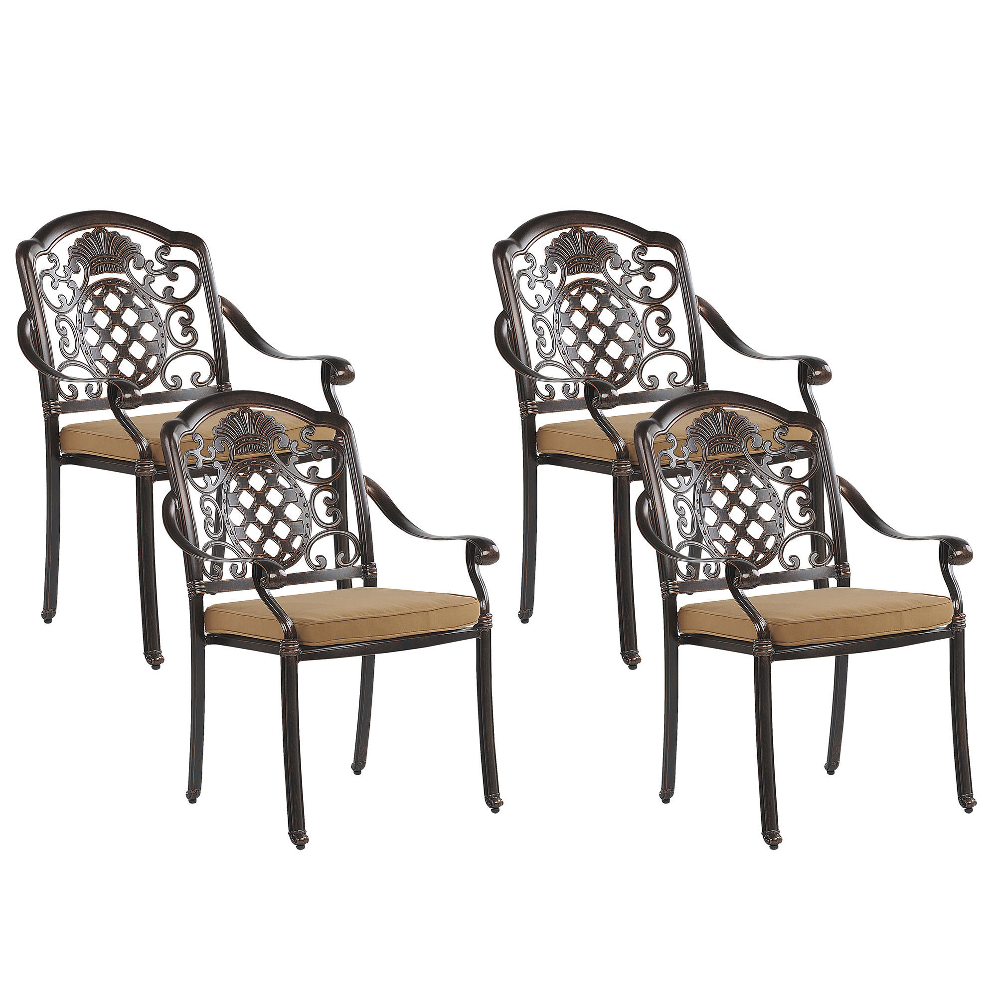 GARTENSTUHL 4er-Set Aluminium dunkelbraun Salento - Dunkelbraun, Metall (69/93/53cm) - Beliani