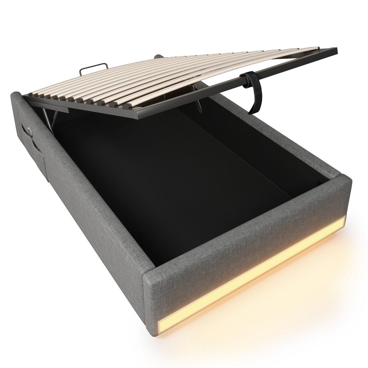 POLSTERBETT 90/200 cm Grau aus Leinen mit LED-Leiste - Grau, Textil (90/200cm) - OKMYHOME