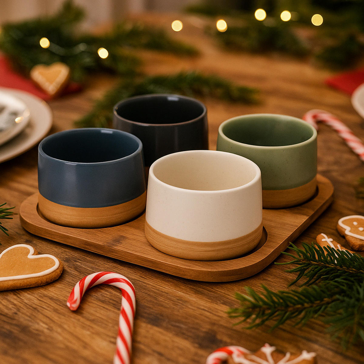 SNACKSCHALEN Voyo Bambustablett 4er-Set - Multicolor, Keramik (22/1/22cm) - Excellent Houseware