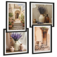 BILDER SET 4er Set - 50x50 cm & 40x60 cm Schwarzer Rahmen - Lavendelblüten und Architektur - Schwarz, Kunststoff (50/50cm) - TULUP