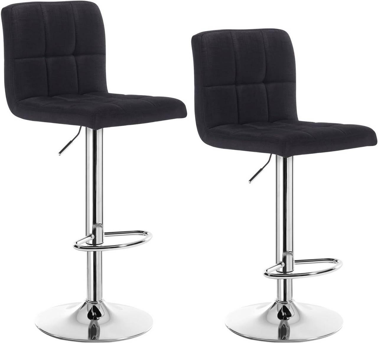 BARHOCKER 2er Set, drehbar, Leinen, Schwarz - Silberfarben/Schwarz, Textil/Metall (44/92/38.5cm) - Woltu