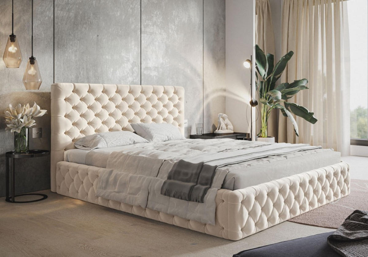 BETT Beigefarben SIM 8 Gepolstert 120x200 cm - Beige/Schwarz, Kunststoff/Textil (120/200cm) - Sepro Meble