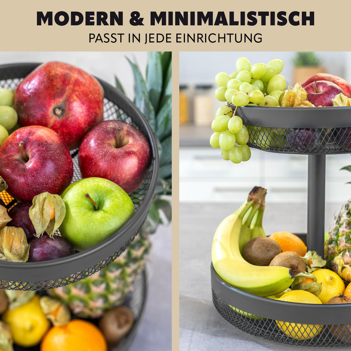OBSTKORB, grau, Metall - Grau, Metall (31.5cm) - eluno