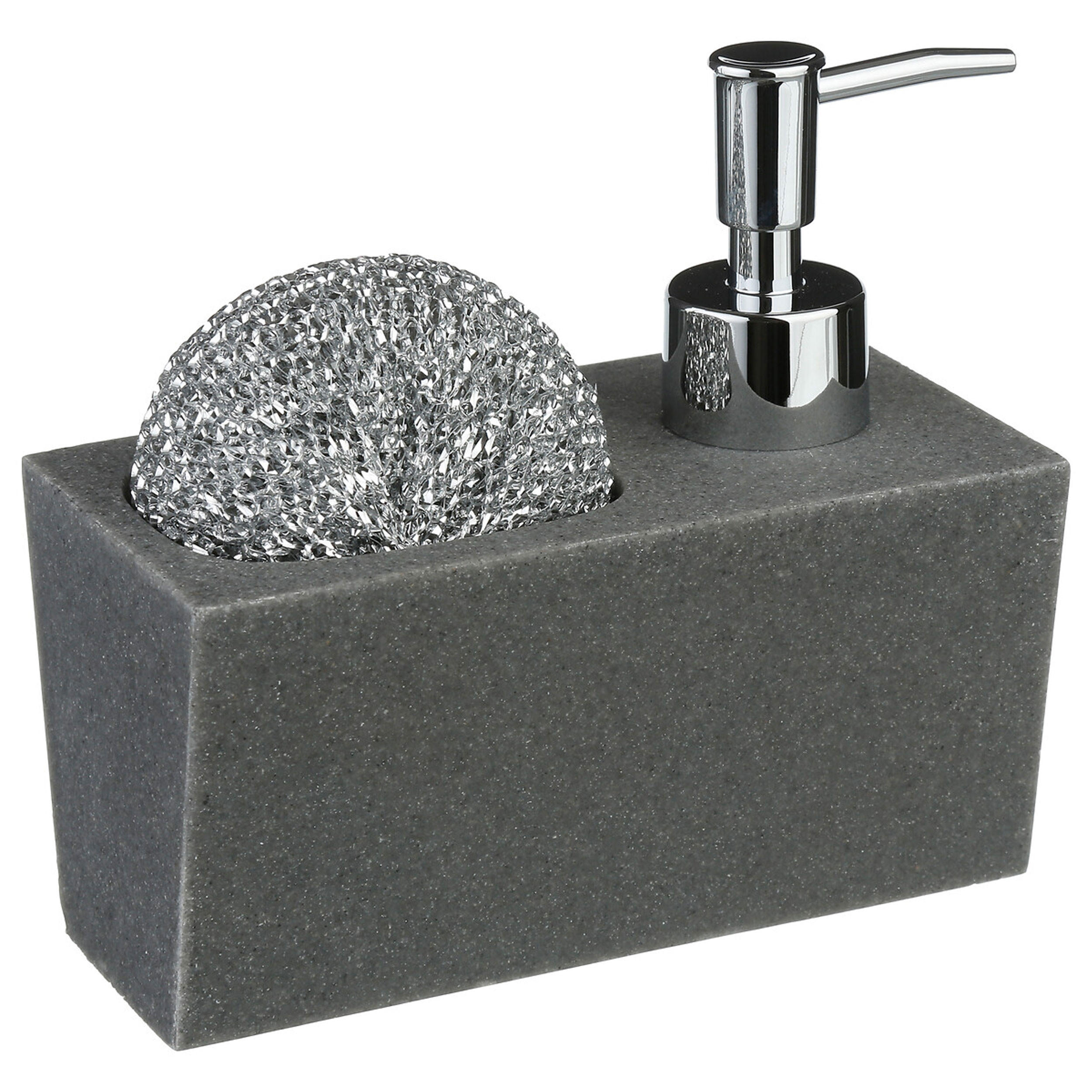 SEIFENSPENDER mit Spülschwamm, Polyresin, Steingrau, 170 ml - Grau, Kunststoff (7.5/13.4/14.6cm) - 5five Simply Smart
