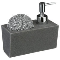 SEIFENSPENDER mit Spülschwamm, Polyresin, Steingrau, 170 ml - Grau, Kunststoff (7.5/13.4/14.6cm) - 5five Simply Smart