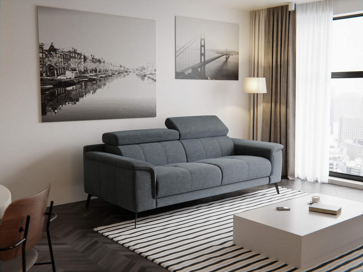 SOFA FIERO 3-Sitzer, dunkelgrau - Dunkelgrau/Schwarz, Holzwerkstoff/Textil (212/82/103cm) - Courtois Laville