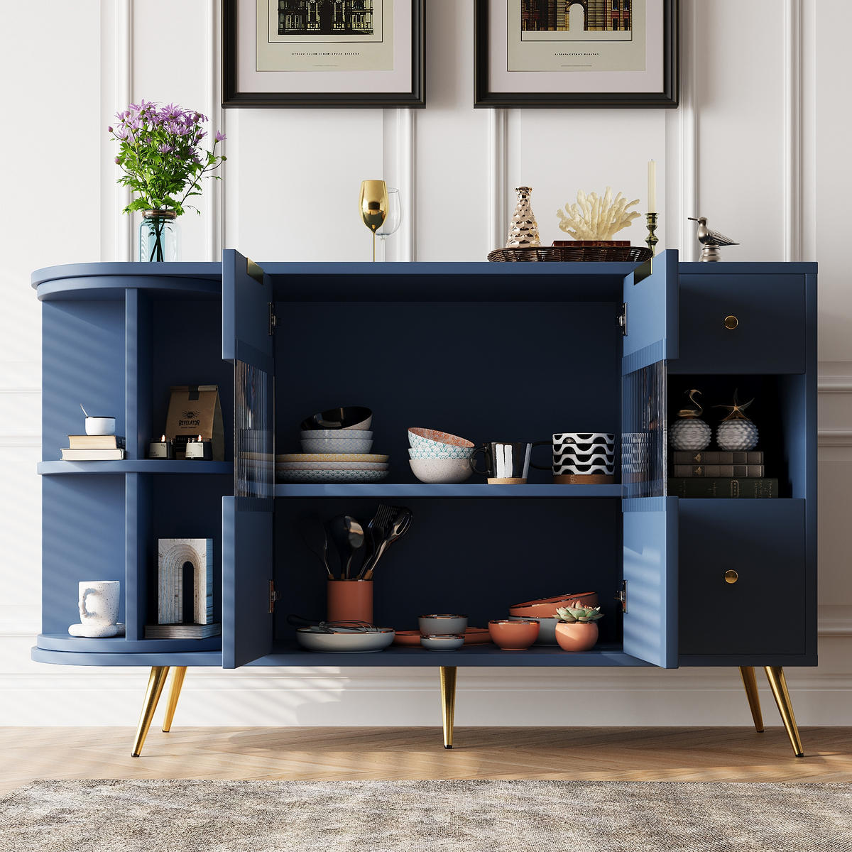 SIDEBOARD blau 130/40/65 cm - Blau, Holzwerkstoff (40/65/130cm) - Urban Meuble
