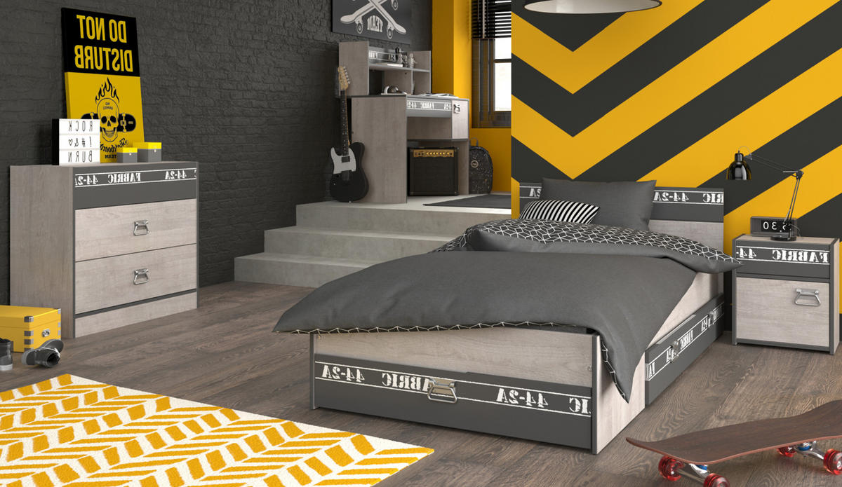 KINDERZIMMER Set 4-tlg mit Schreibtisch Bett 90 x 200 Kommode - Chromfarben/Eschefarben, Holzwerkstoff/Kunststoff (200/114/90cm) - Parisot Meuble