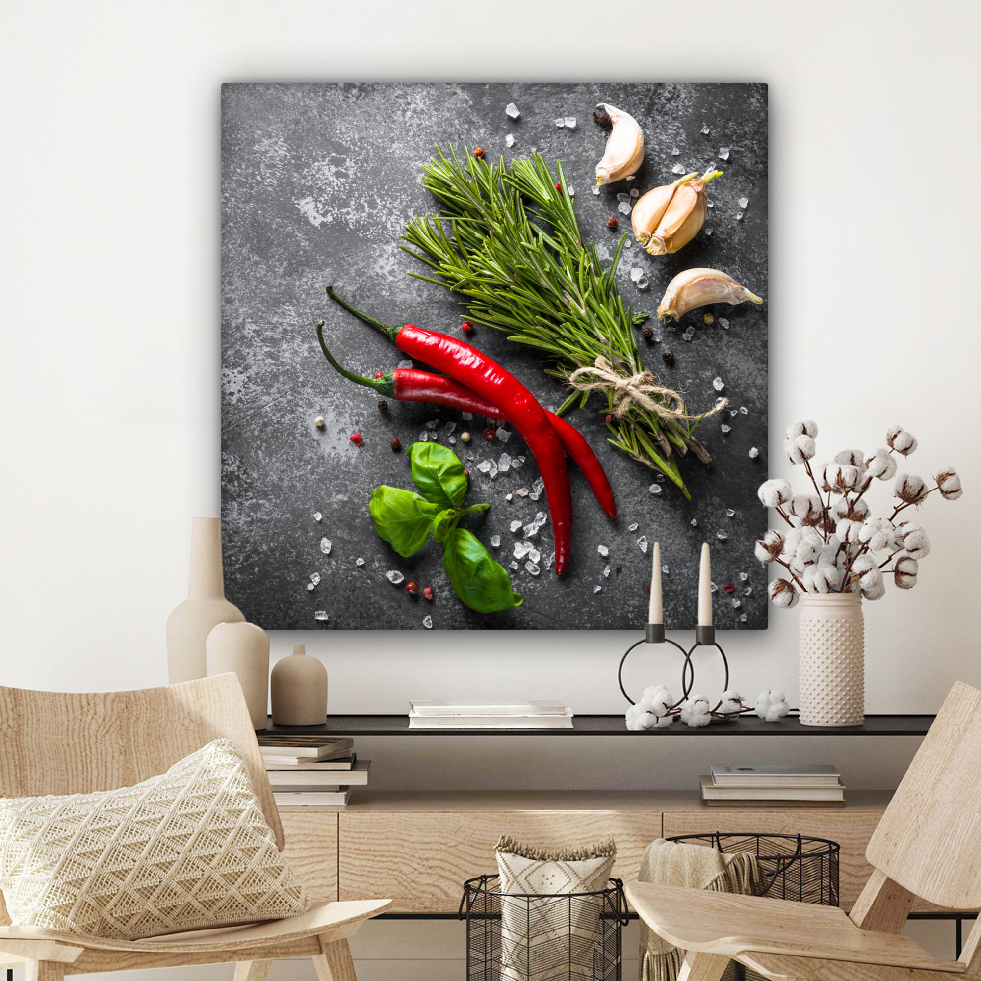 LEINWANDBILD Pfeffer - Kräuter - Gewürze - Beton 90x90 cm - Dunkelgrau, Textil (90/90cm) - MuchoWow