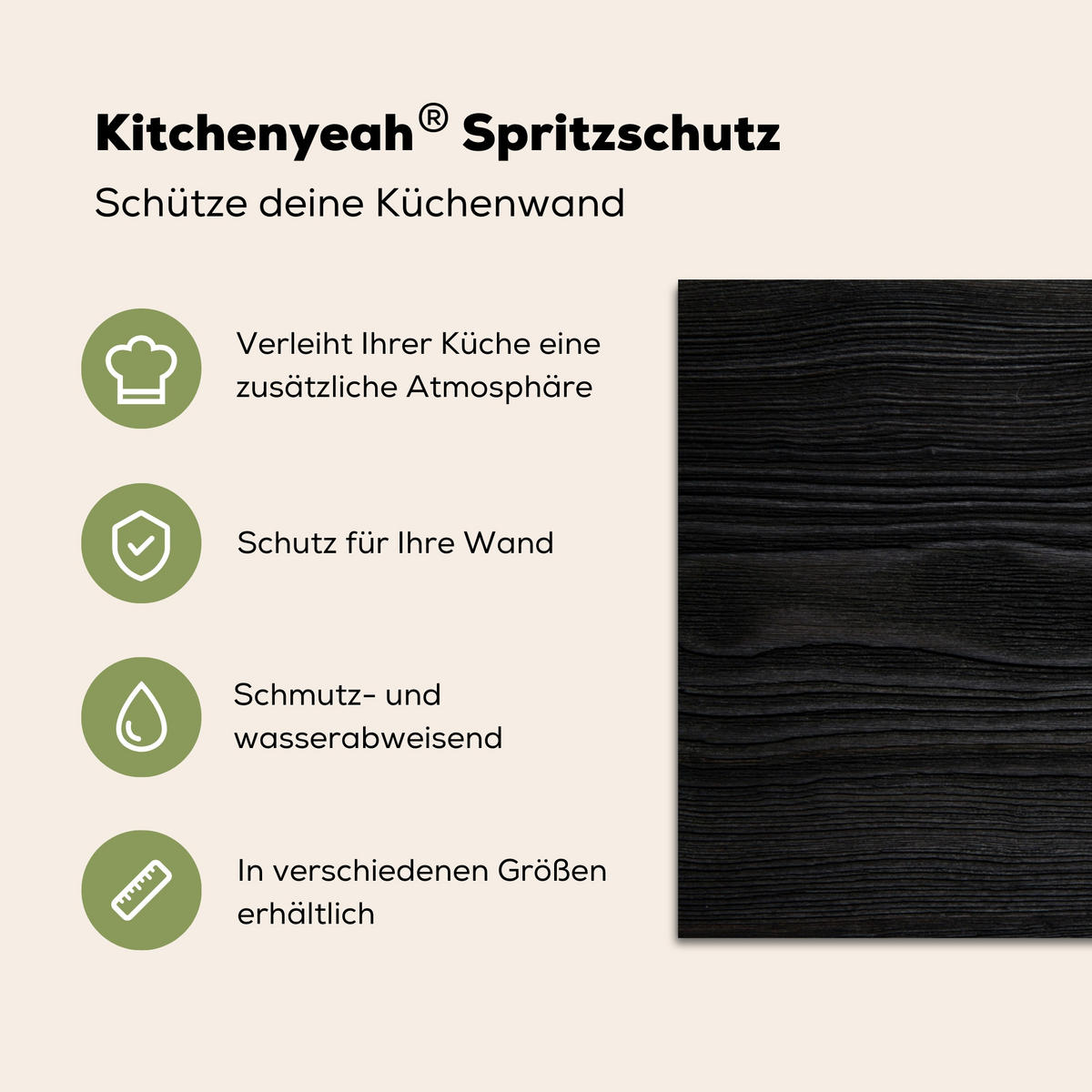 SPRITZSCHUTZ KÜCHE Schwarz - Holzoptik 70x50 cm - Schwarz, Metall (70/0.3/50cm) - MuchoWow