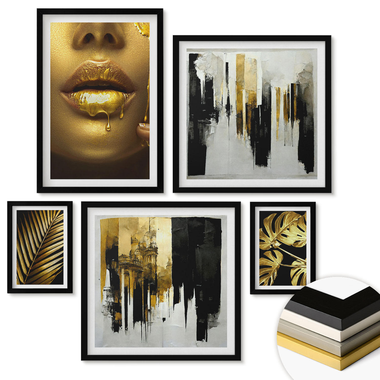 WANDBILDER 5er-Set - 50x50 cm & 20x30 cm & 40x60 cm Schwarzer Rahmen - Sonnenuntergangsbrücke Landschaft - Schwarz, Kunststoff (40/60cm) - ArtPrintCave