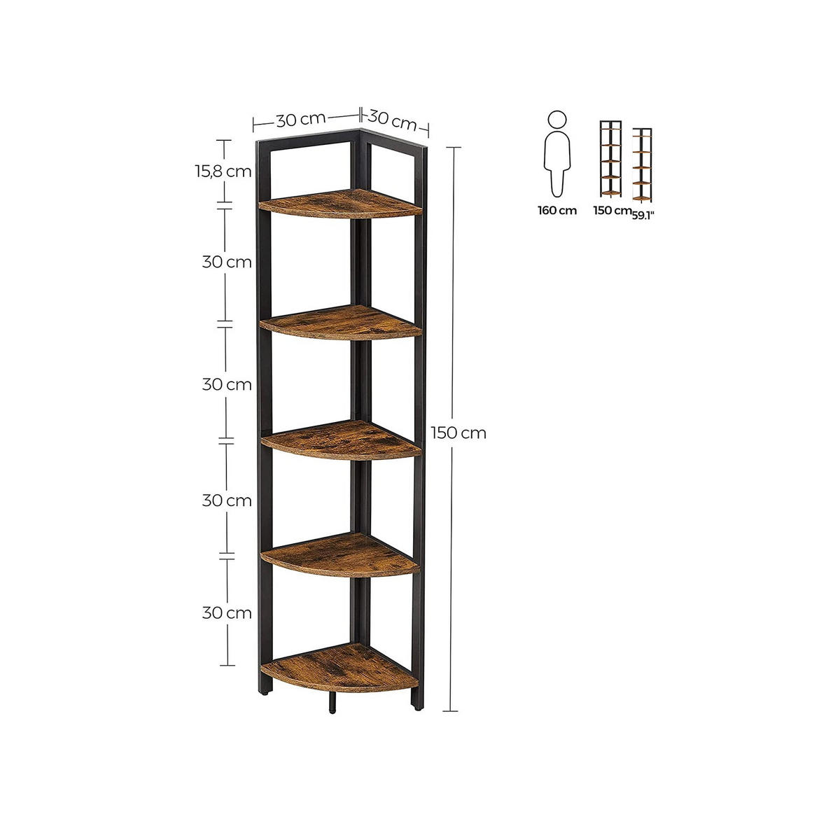ECKREGAL - Braun, Holzwerkstoff (30/150/30cm) - Hansiro