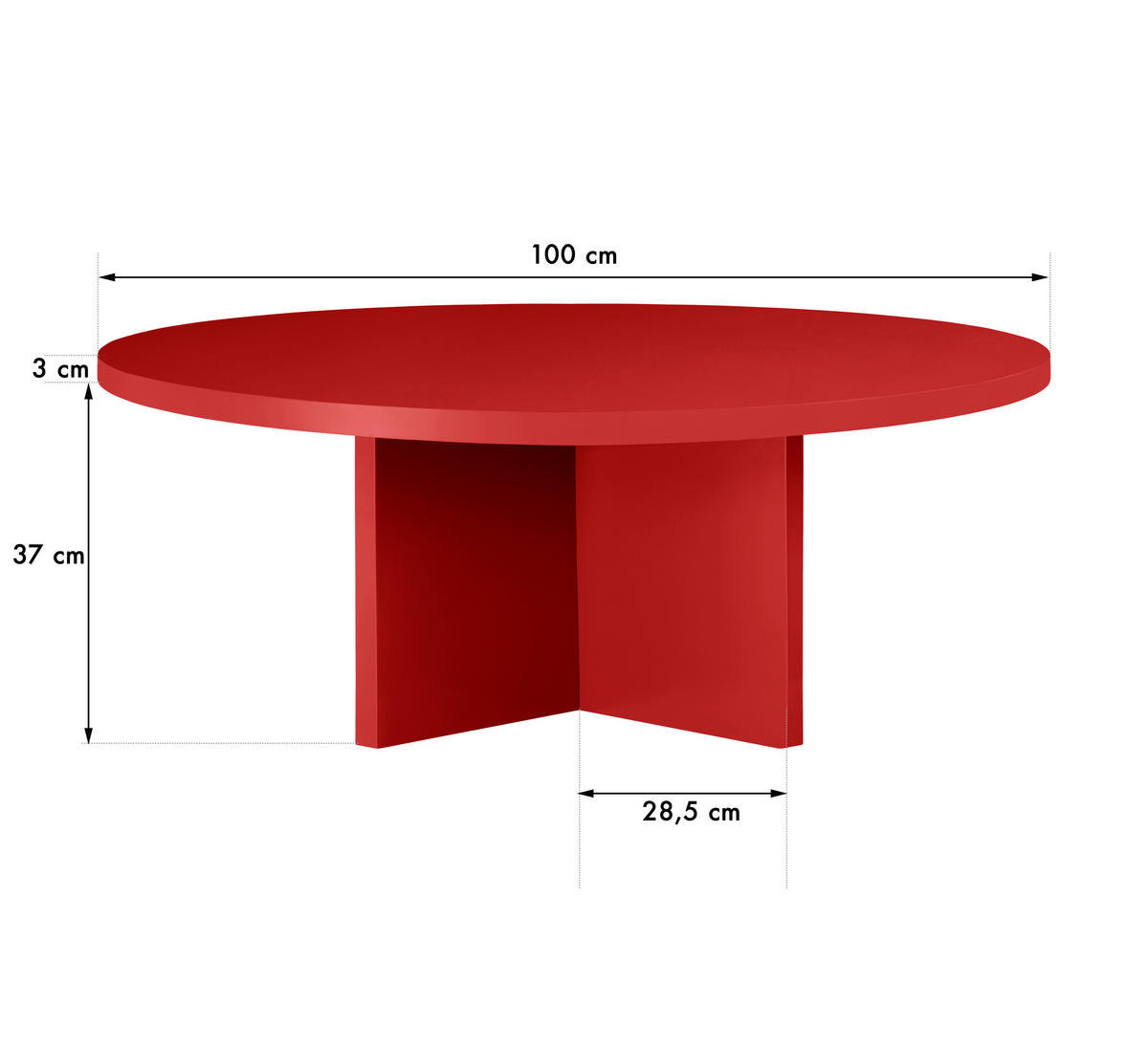 COUCHTISCH Runder, mit laminiertem 3 cm stark, Rot Llama, 100 cm - Rot, Holzwerkstoff (100/100/42cm) - RNT By Really Nice Things