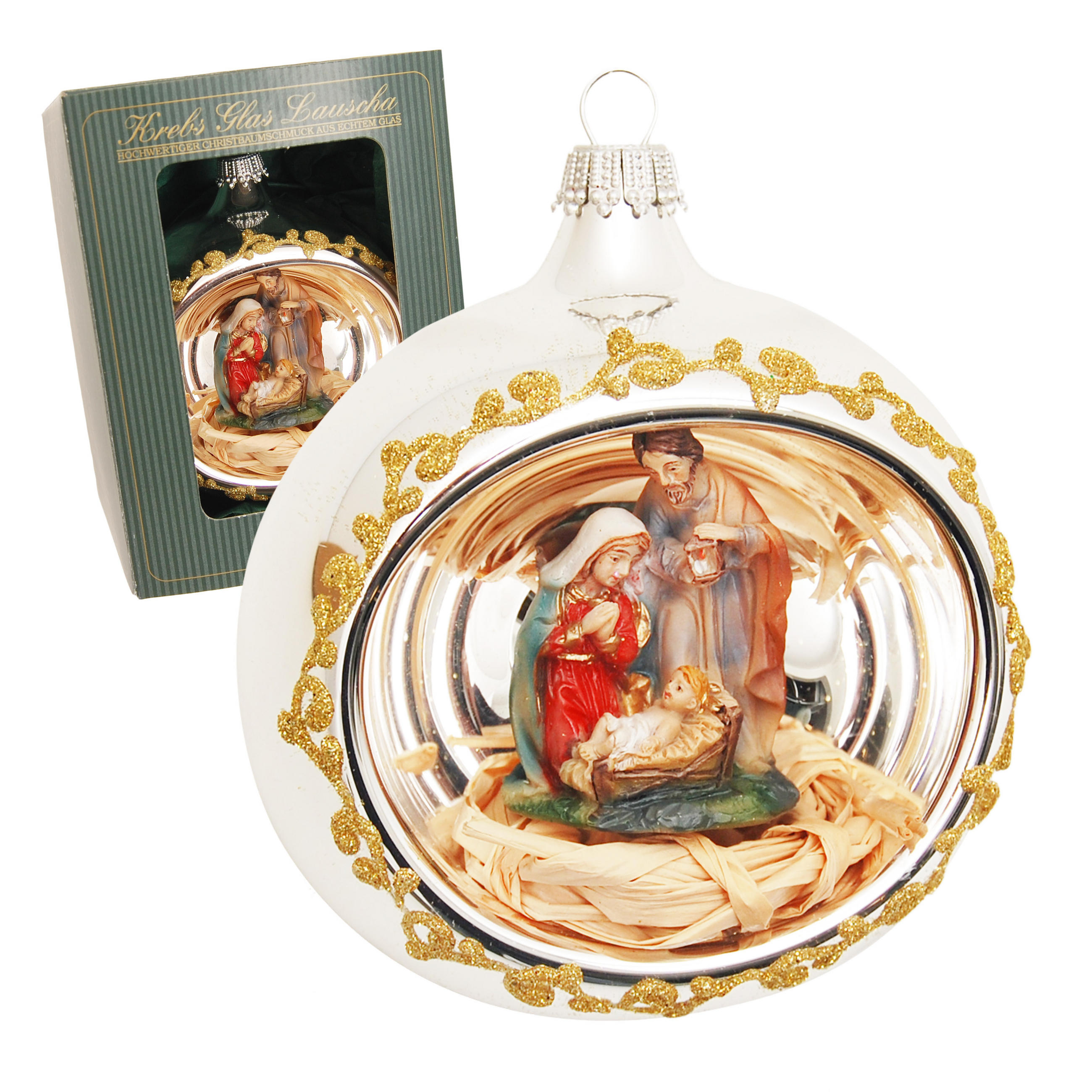 CHRISTBAUMKUGEL Reflex mit Krippenfigur Silberfarbig 8cm (Glas / 1 Stk.) - Silberfarben, Glas (8/8/8cm) - Krebs Glas Lauscha