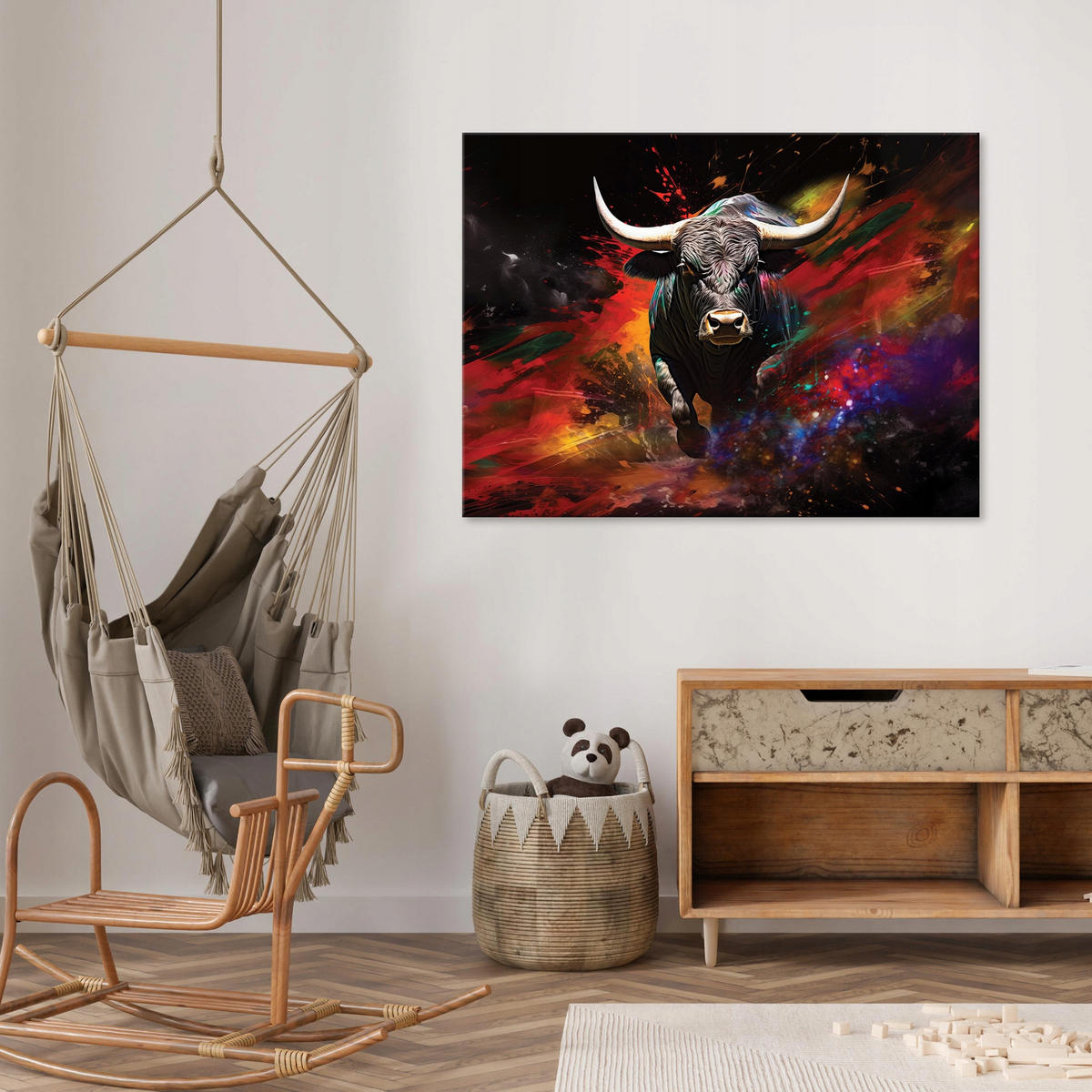 LEINWAND BILDER Abstrakt Stier 120x80 - Multicolor, Holzwerkstoff (120/80cm) - Wallarena