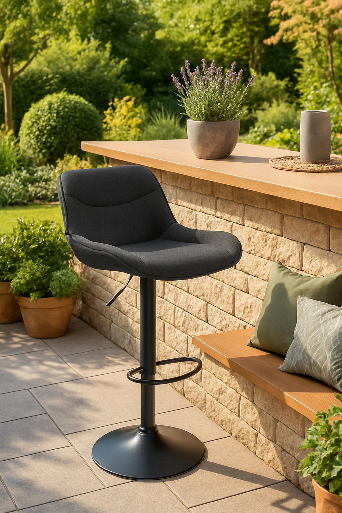BARHOCKER Vulcano Stoff schwarz dunkelgrau - Dunkelgrau/Schwarz, Textil/Metall (49/106/51cm) - TPFLiving