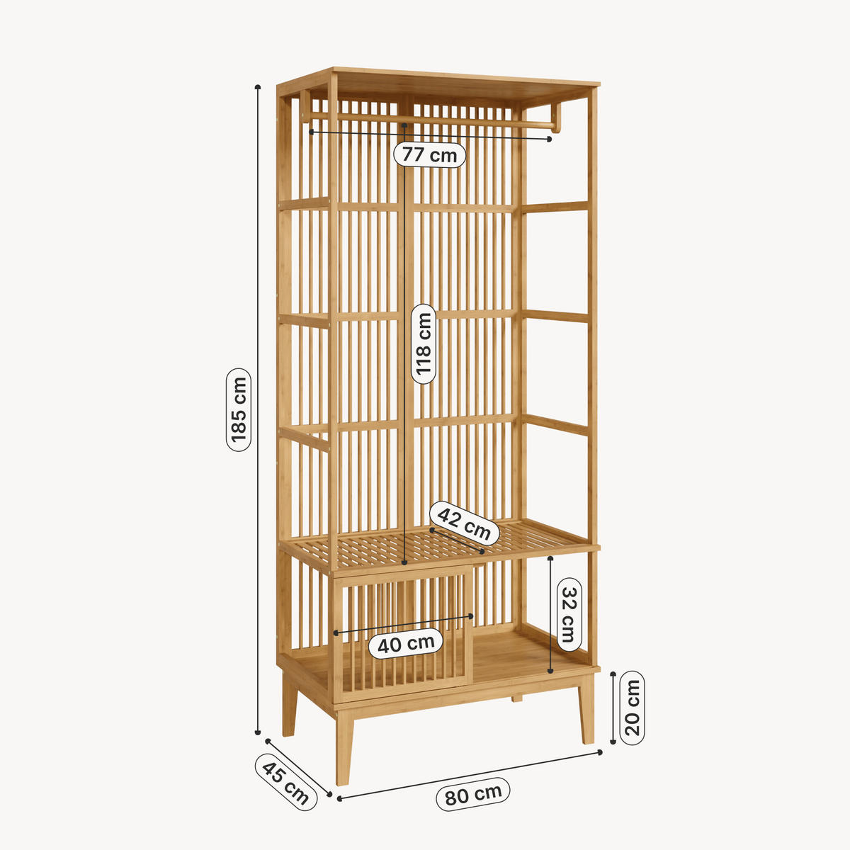 ŠATNÍKOVÝ STOJAN Vemb - prírodná farba, drevo (80/185/45cm) - [en.casa]