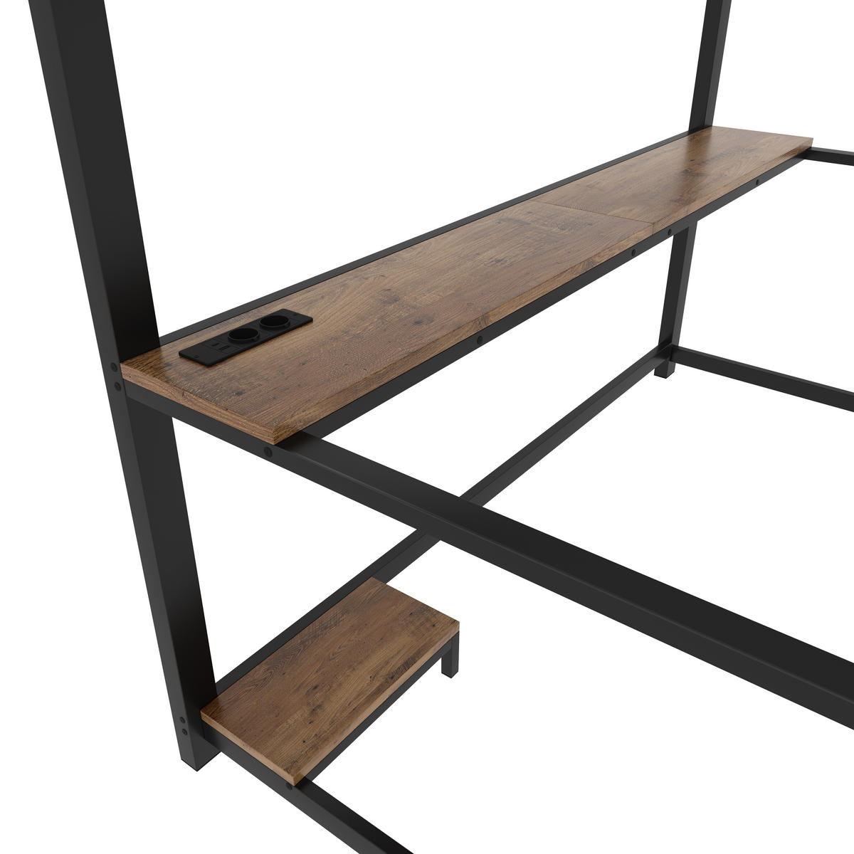 HOCHBETT 90/200 cm DE-04516, mit LED, Schreibtisch und Computerablage in Schwarz - Schwarz, Metall (90/200cm) - ComfortXL