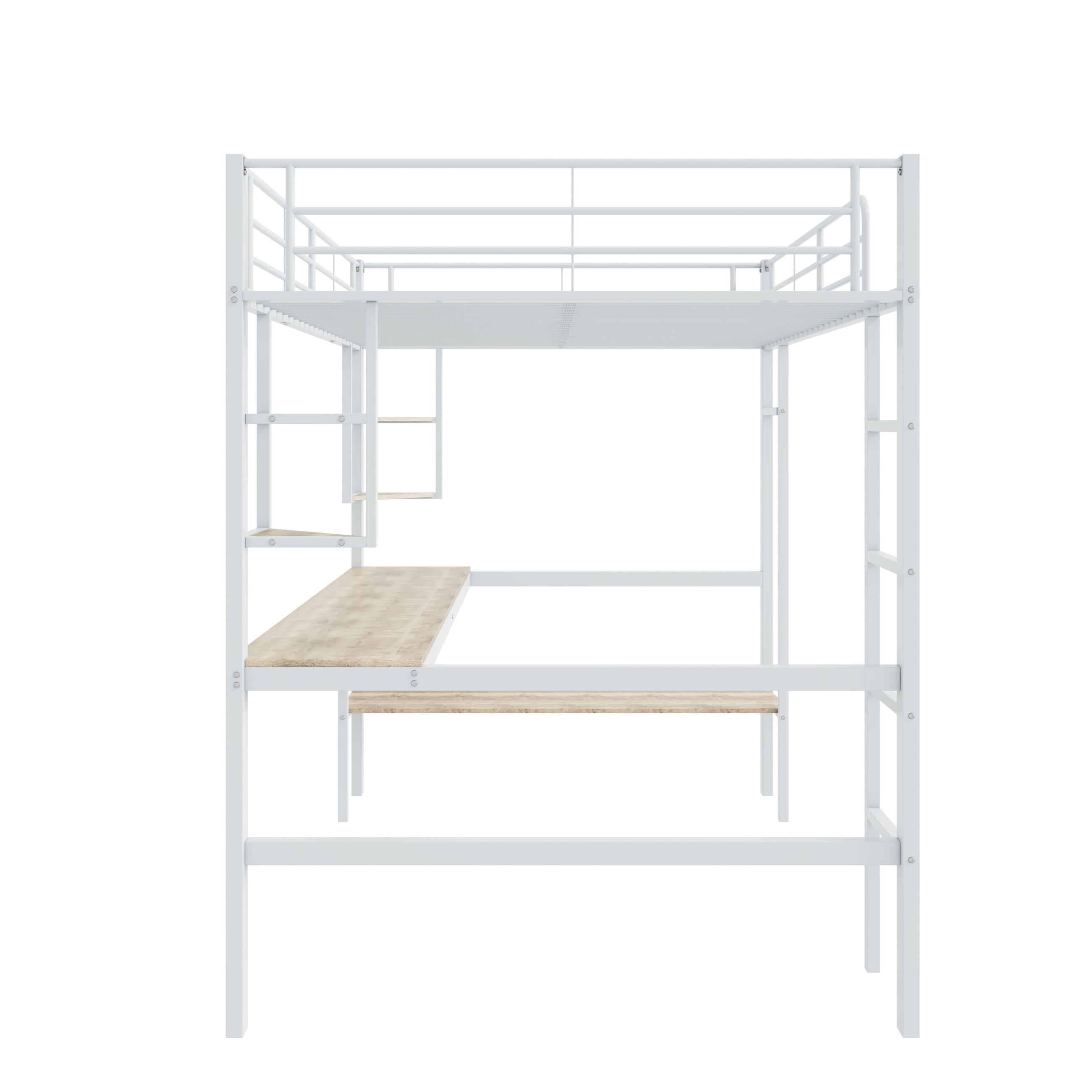 HOCHBETT mit Schreibtisch und Regal Weiß 90x200 cm Metall - Weiß, Metall (90/200cm) - SONNENH