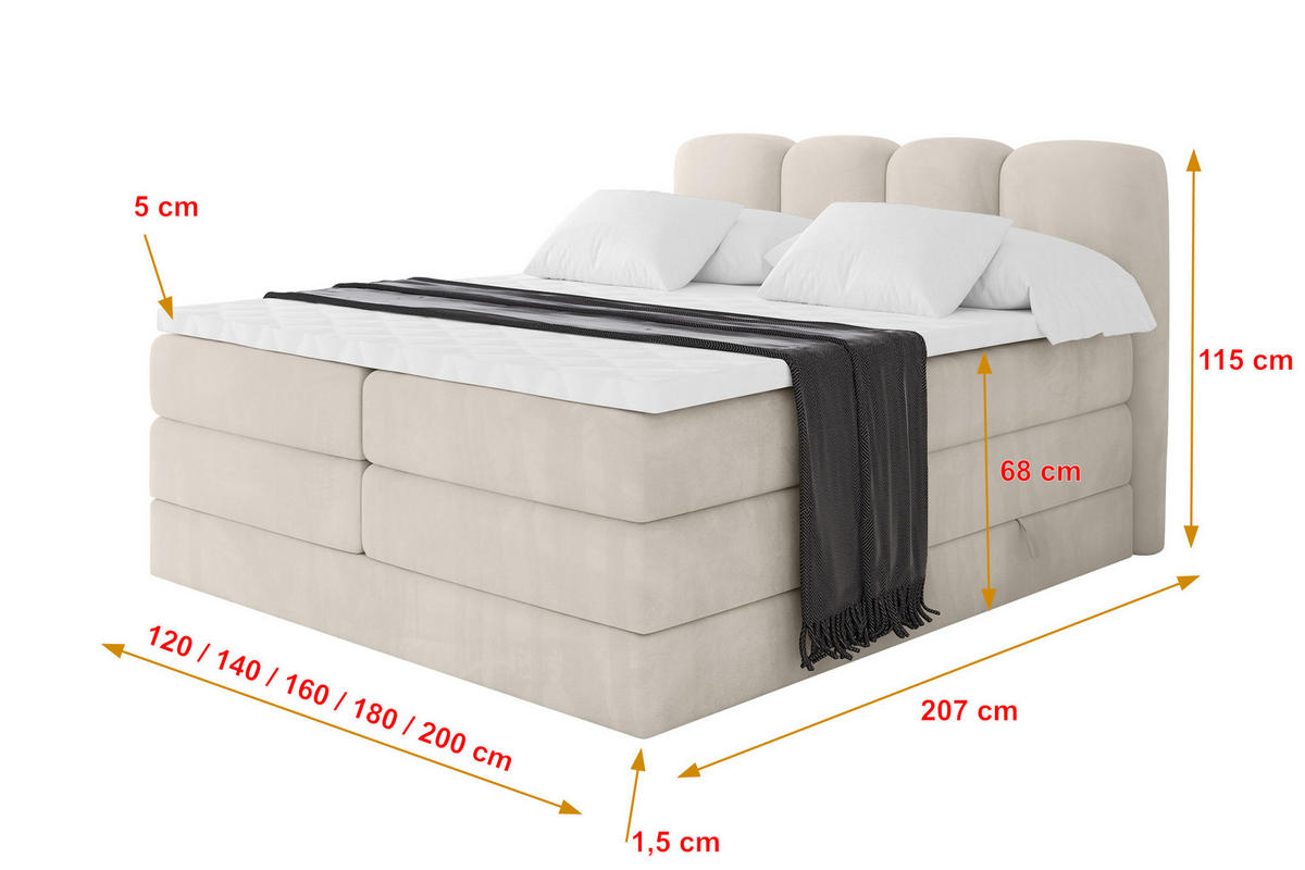BOXBETT mit Matratze H3|H4 - NINA KING - 160x200 cm - Beige - Champagner, Holzwerkstoff (160/200cm) - ALTDECOR