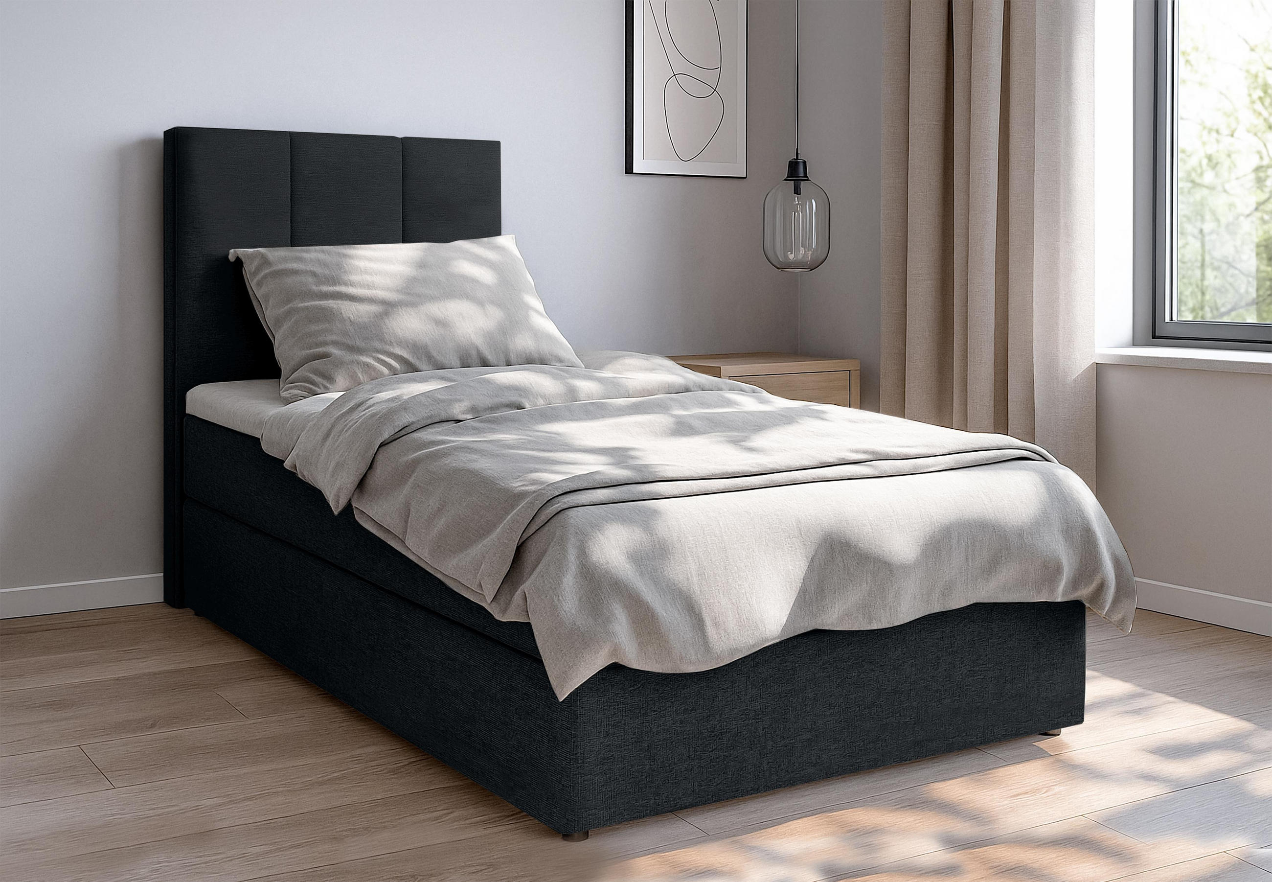 BOXBETT MEREA 100x200 cm mit Bettkasten und Matratze - Schwarz - Schwarz, Holz/Holzwerkstoff (100/200cm) - AX Living