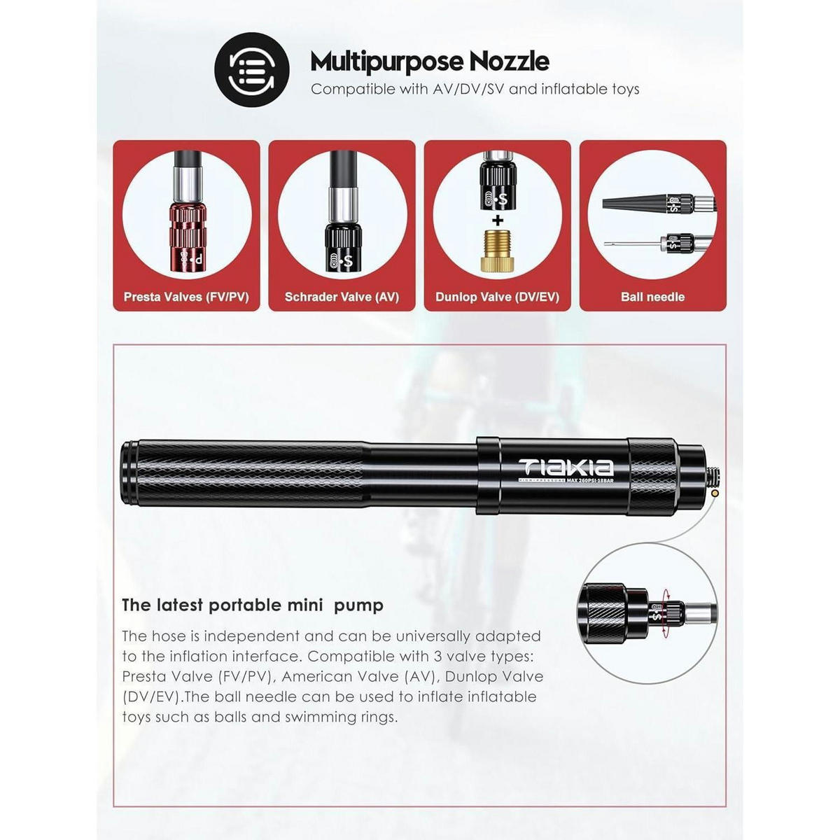 FAHRRADPUMPE Mini 260PSI Aluminiumlegierung Schwarz - Schwarz, Metall (1/1/33.5cm)