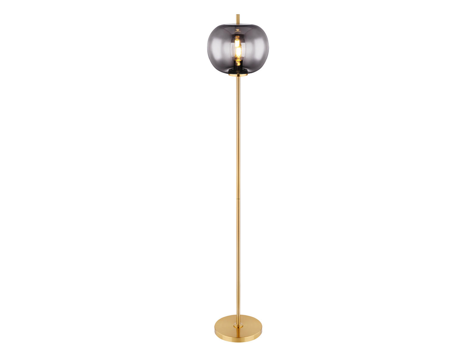LED-STEHLAMPE Messing Höhe 160cm, Glaskugel Rauchglas - Goldfarben/Schwarz, Glas/Metall (30/30/160cm) - meineWunschleuchte