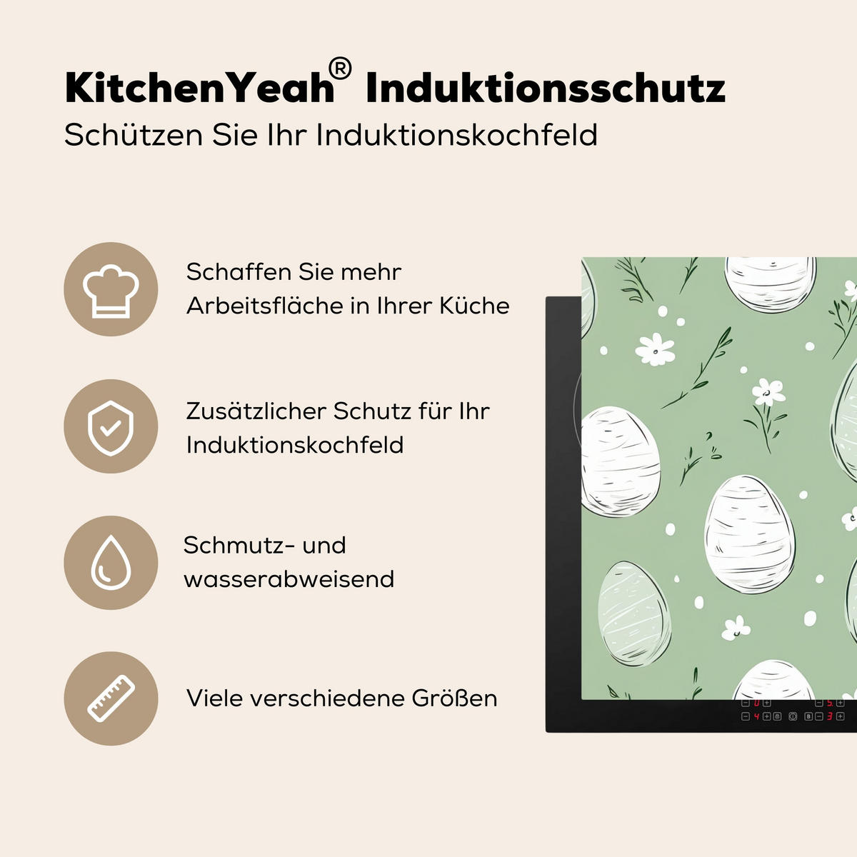 HERDABDECKPLATTE Grün - Eier - Muster Herdabdeckung Induktionsfeld 70x52 cm - Waldgrün, Kunststoff (70/52/0.2cm) - MuchoWow