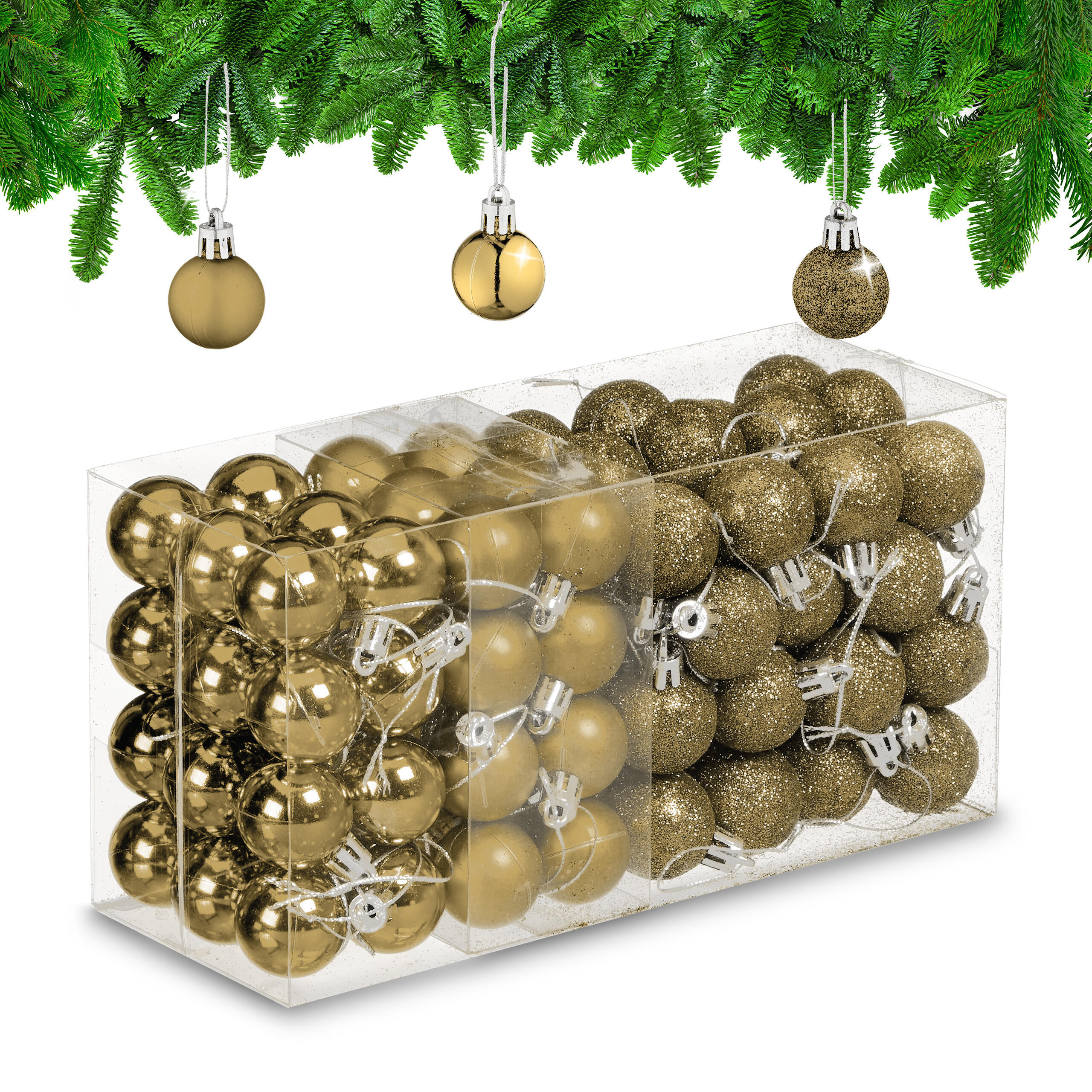 96-TLG.WEIHNACHTSKUGELN-SET - Goldfarben, Kunststoff (3/4/3cm) - Relaxdays