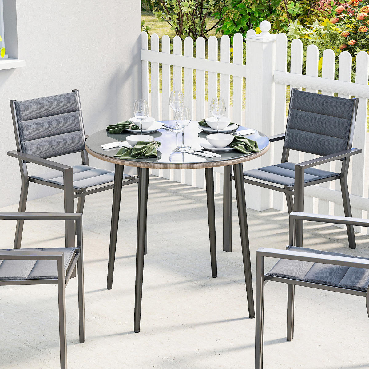 GARTENTISCH Stahl gehärtetes Glas Grau - Grau, Metall (80/80/74cm) - Outsunny