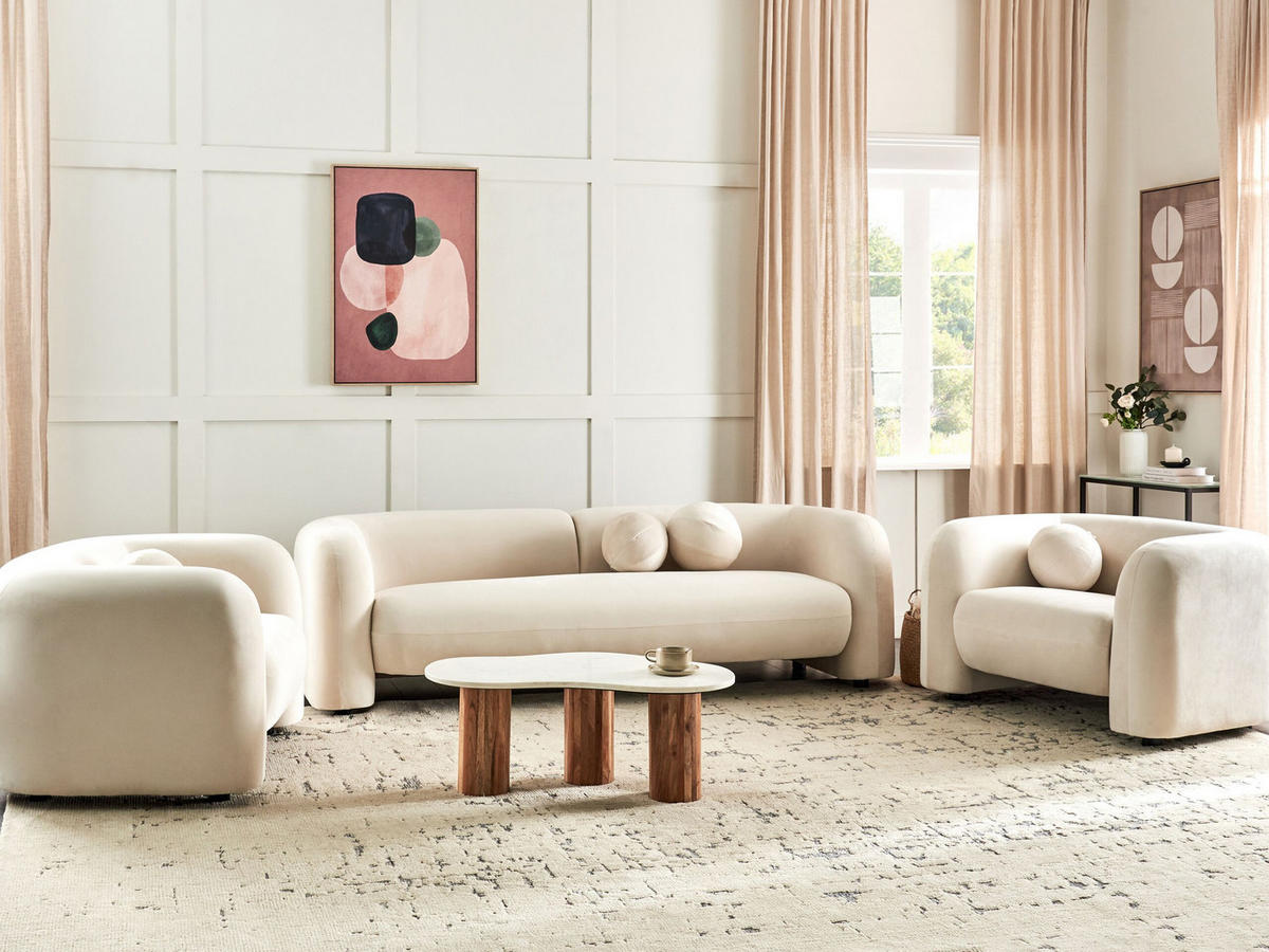 5-SITZER-SOFA SET Samtstoff cremeweiß Leiren - Weiß, Textil (83/83/224cm) - Beliani