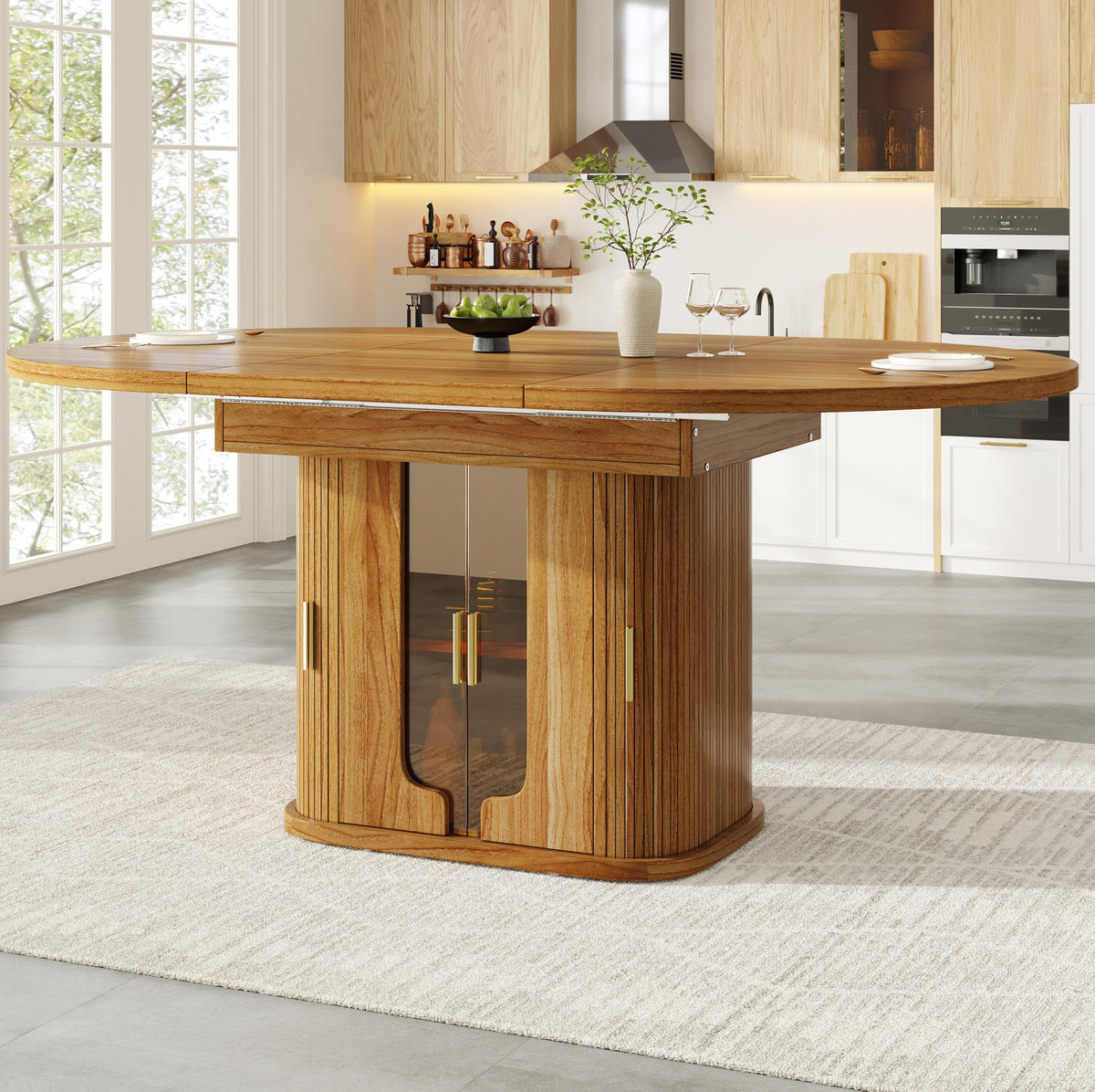 ESSTISCH 118-158/118/77 cm ausziehbar mit Stauraum und Glasfronten, MDF, Walnuss - Braun, Holzwerkstoff (118/118/77cm) - Redom