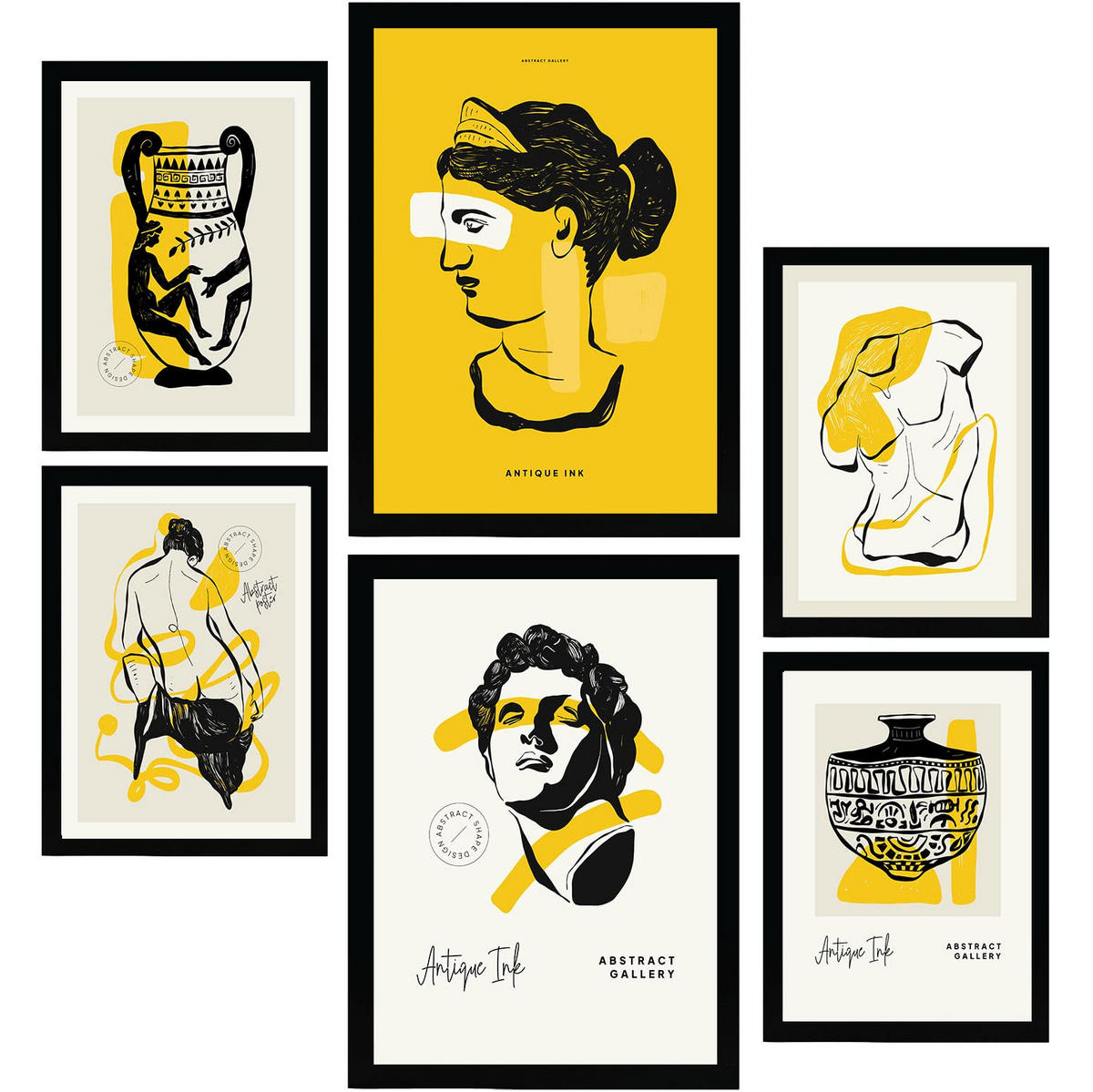 POSTER Set Mit 6 Schwarze Tinte Sexualität Größe A3 & A4 Schwarzer Rahmen - Schwarz, Papier (29.7/1cm) - Nacnic