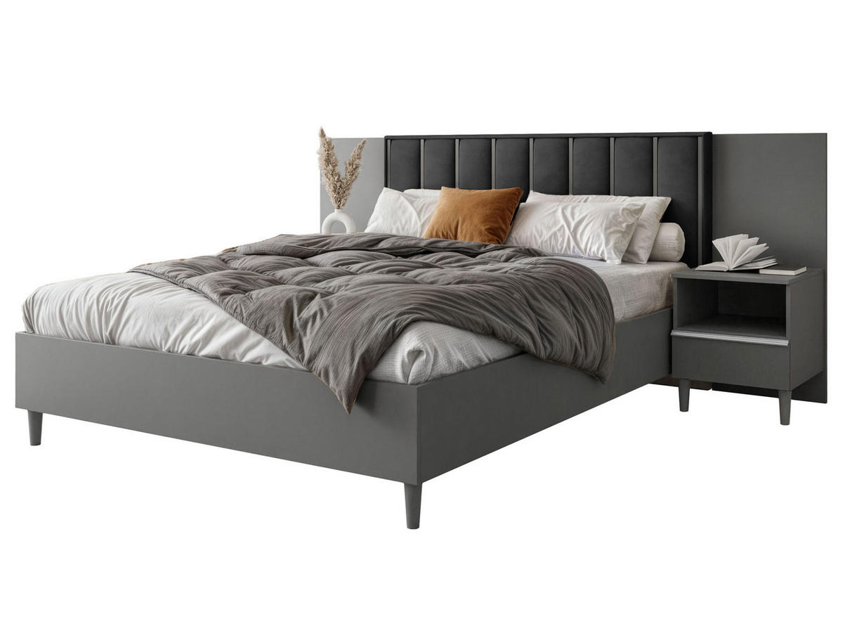 DOPPELBETT Luk I 160/200 cm ohne Matratze, Lattenrost, Bettkasten, grau, schwarz - Schwarz/Grau, Kunststoff (160/200cm) - Margaret Hadas24