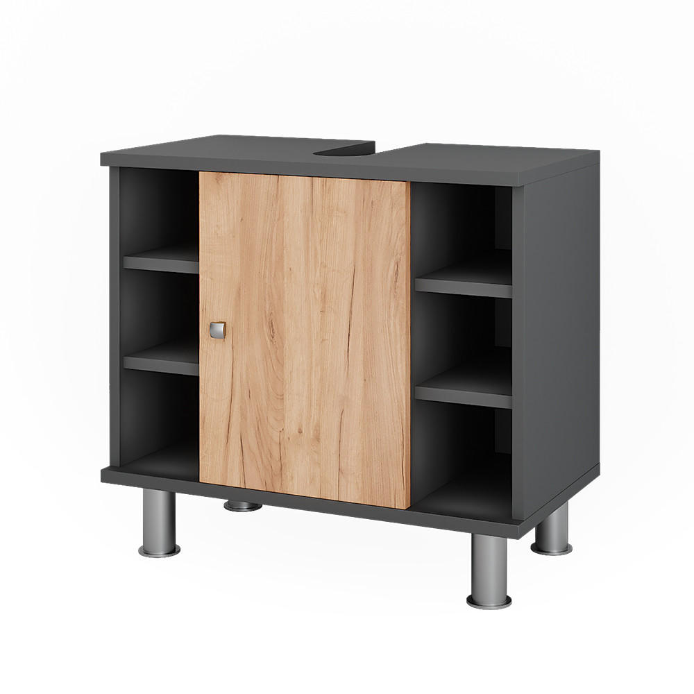 WASCHBECKENUNTERSCHRANK Fynn Anthrazit/Goldkraft Eiche 60 x 54 cm mit 6 Ablage - Honigeiche/Anthrazit, Holzwerkstoff (60/54/32cm) - Vicco