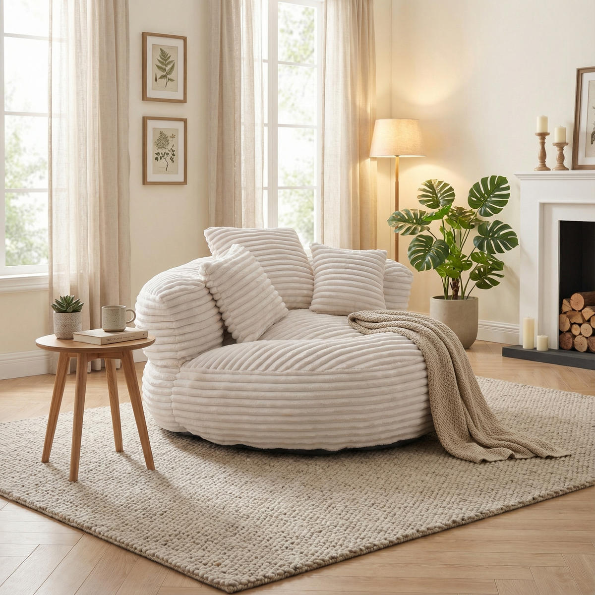 SITZSACK in Chenille mit 3 Kissen - Beige, Textil (108/52/108cm) - Urban Meuble