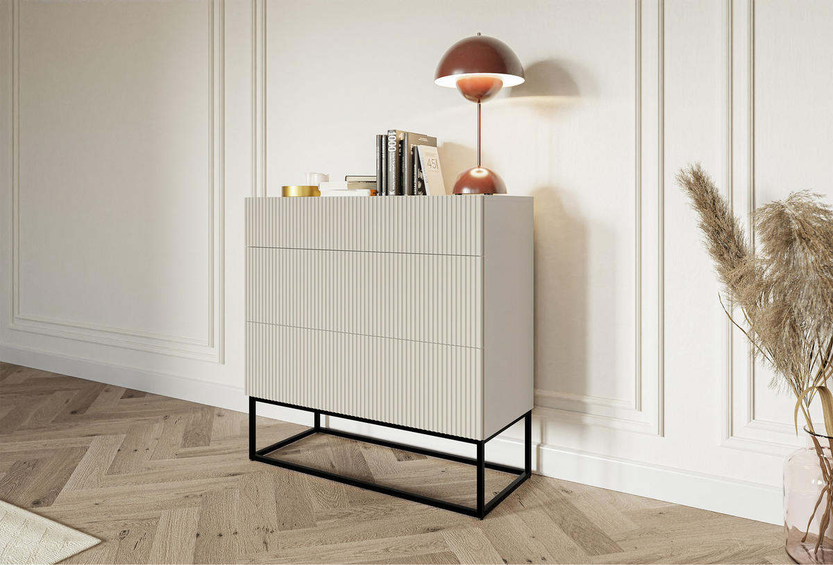 KOMMODE Veldio Graubeige mit schwarzen Beinen 90 cm - Greige/Schwarz, Holzwerkstoff/Metall (90/90/38cm) - Selsey